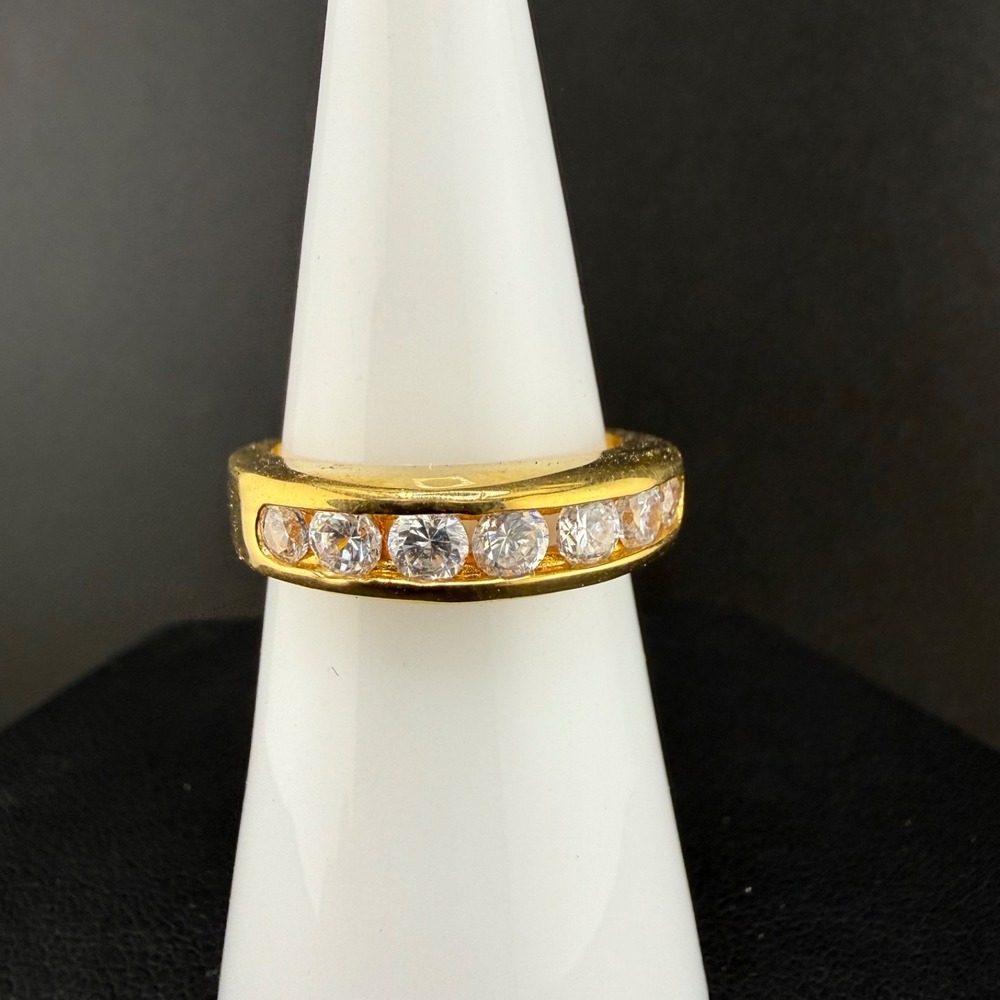Vintage Signed Crystal Ring Eternity Band Gold Tone‎ Size 6
